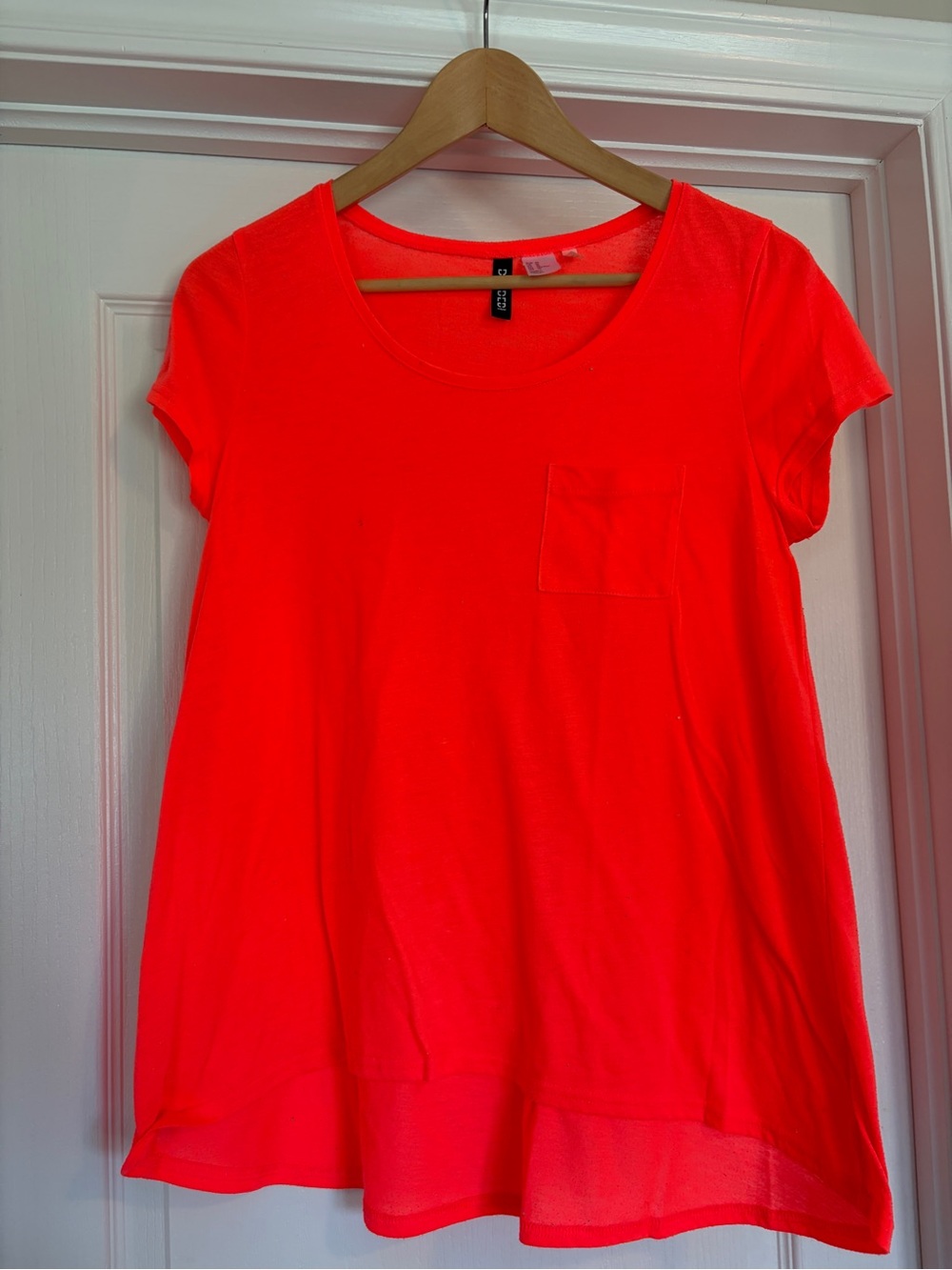 H&M Neon Coral Scoop Neck Pocket Tee